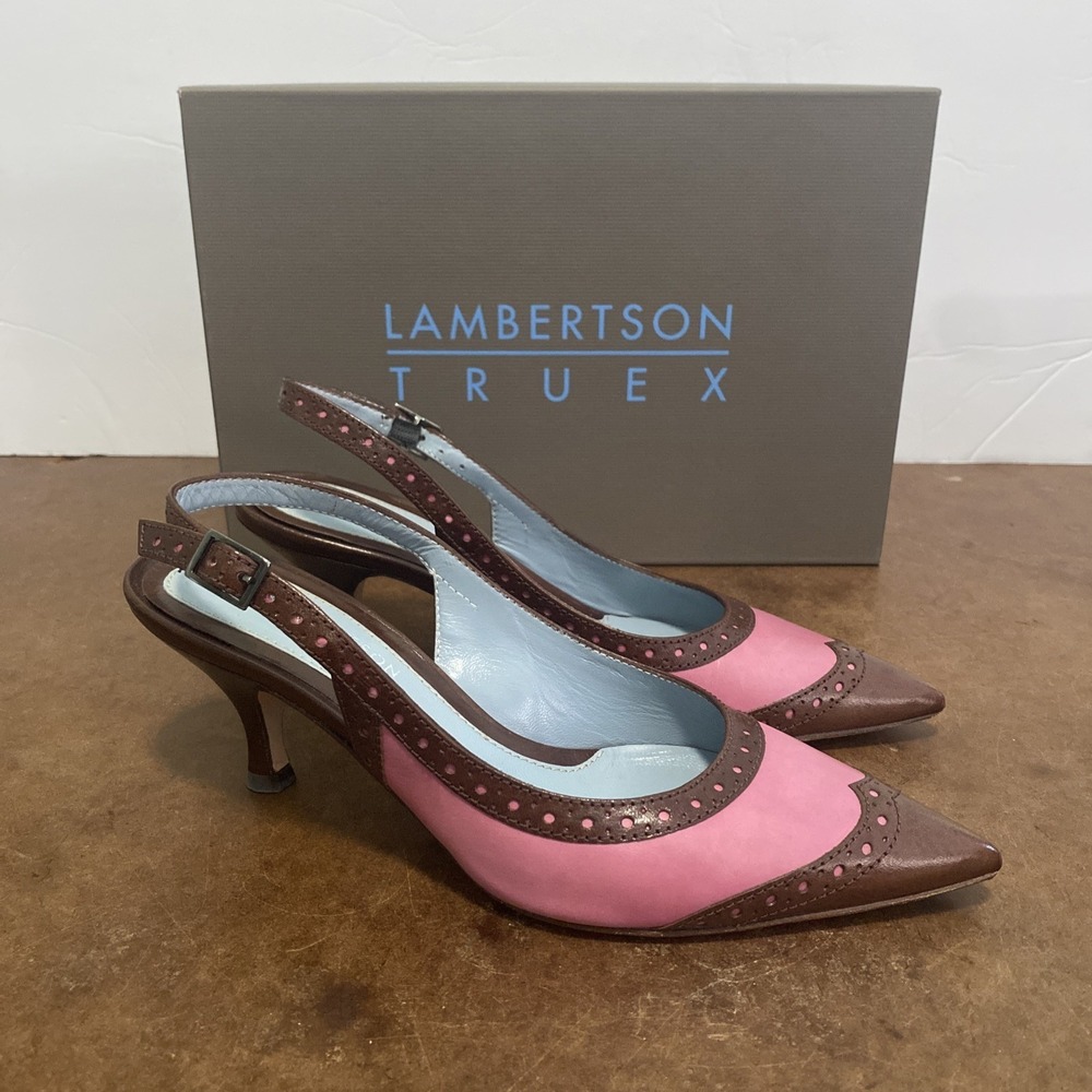 Lambertson Truex Slingback Heel Stratford Size 34.5  Pink/Brown Made In Italy